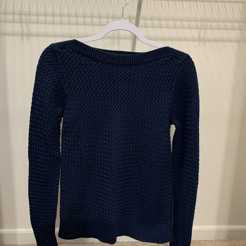 L.L. Bean Women's Classic Navy Boatneck Basketweave Sweater
